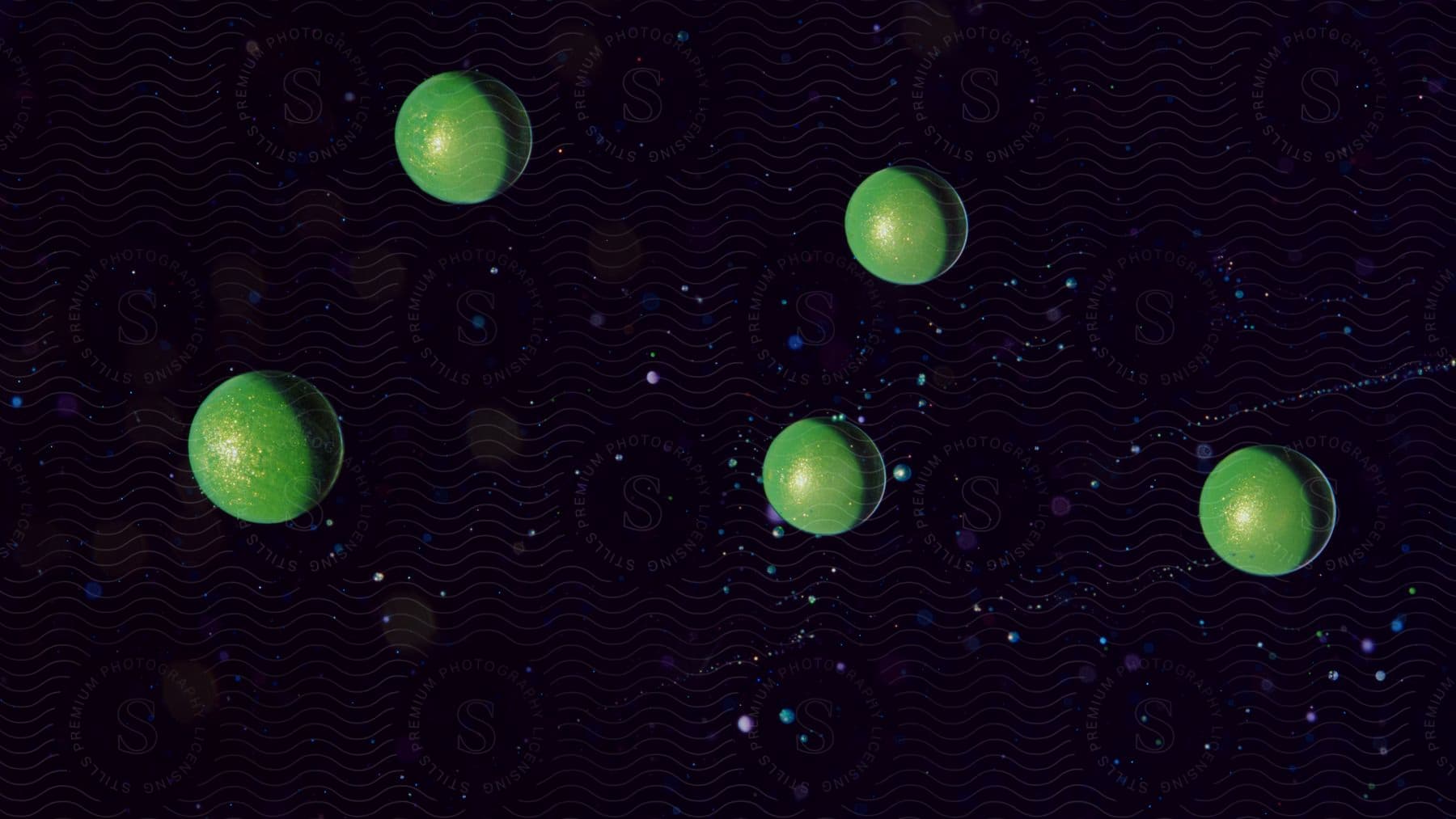 Green spheres floating in space