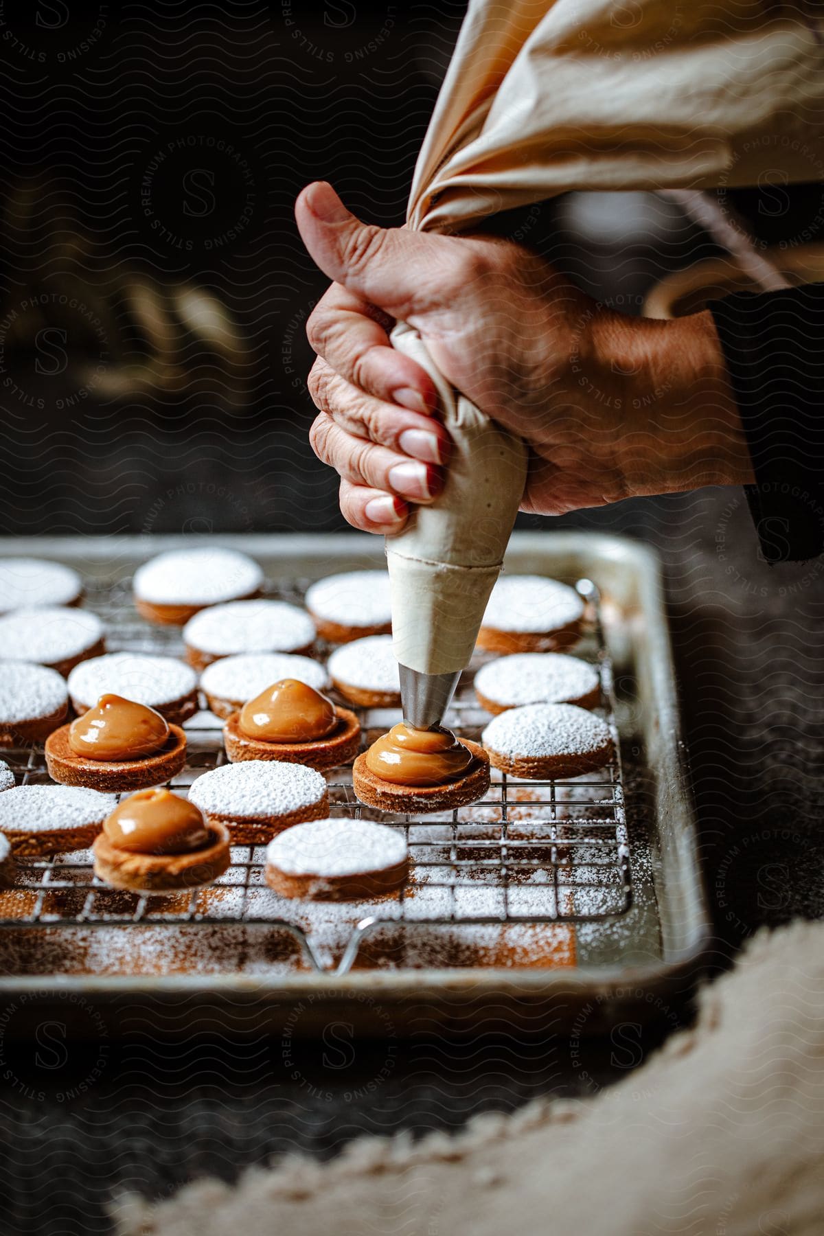 A dish of alfajores with food presentation