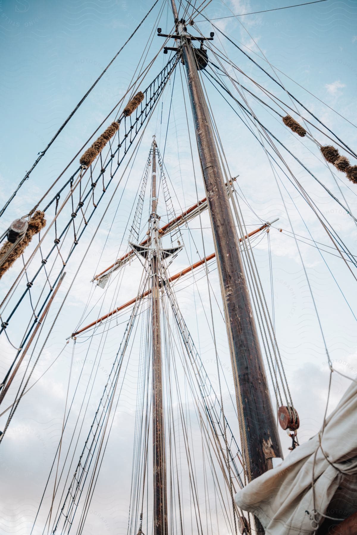 The masts of a historic sailing vessel