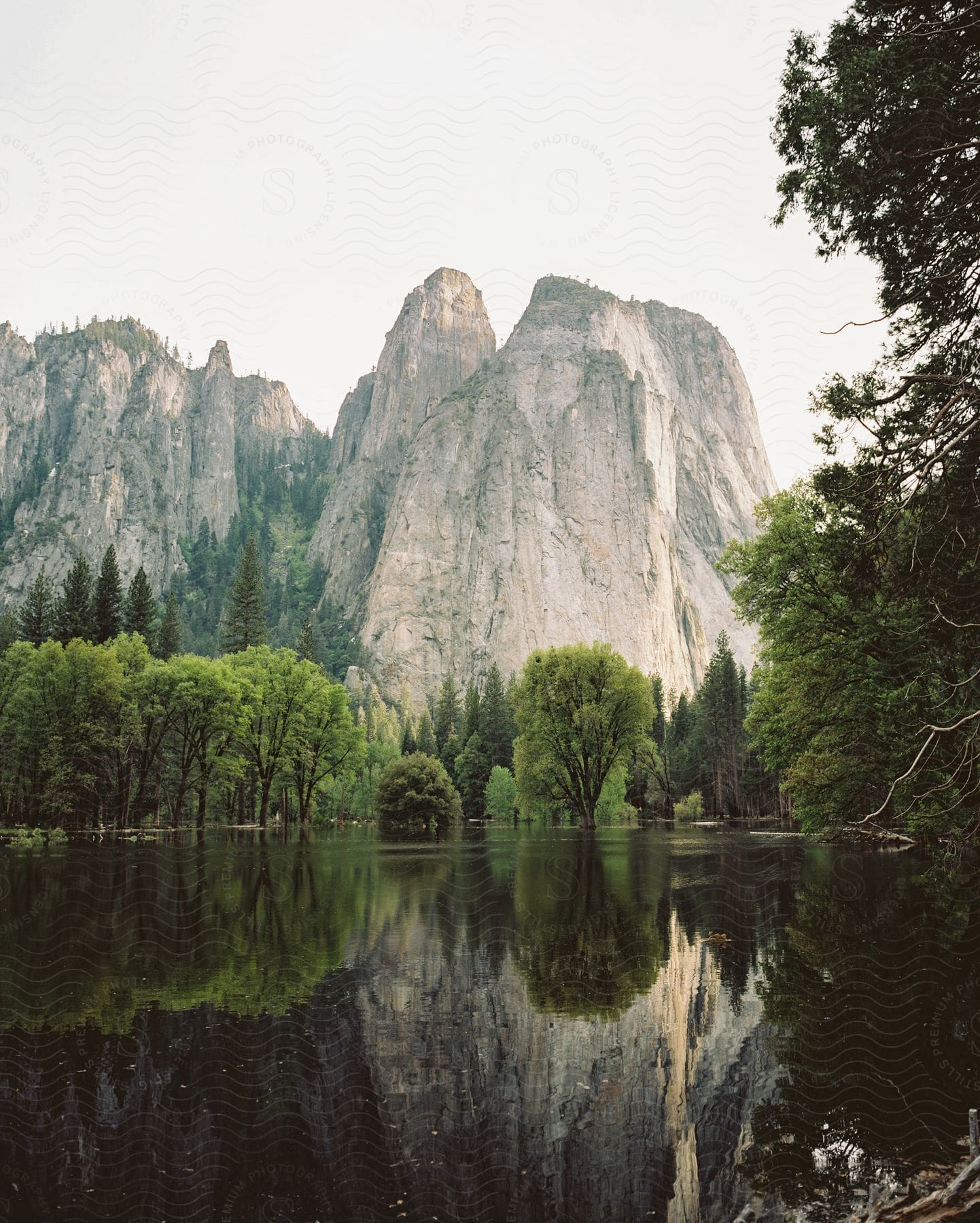 A distant mountain with a lake at the bottom