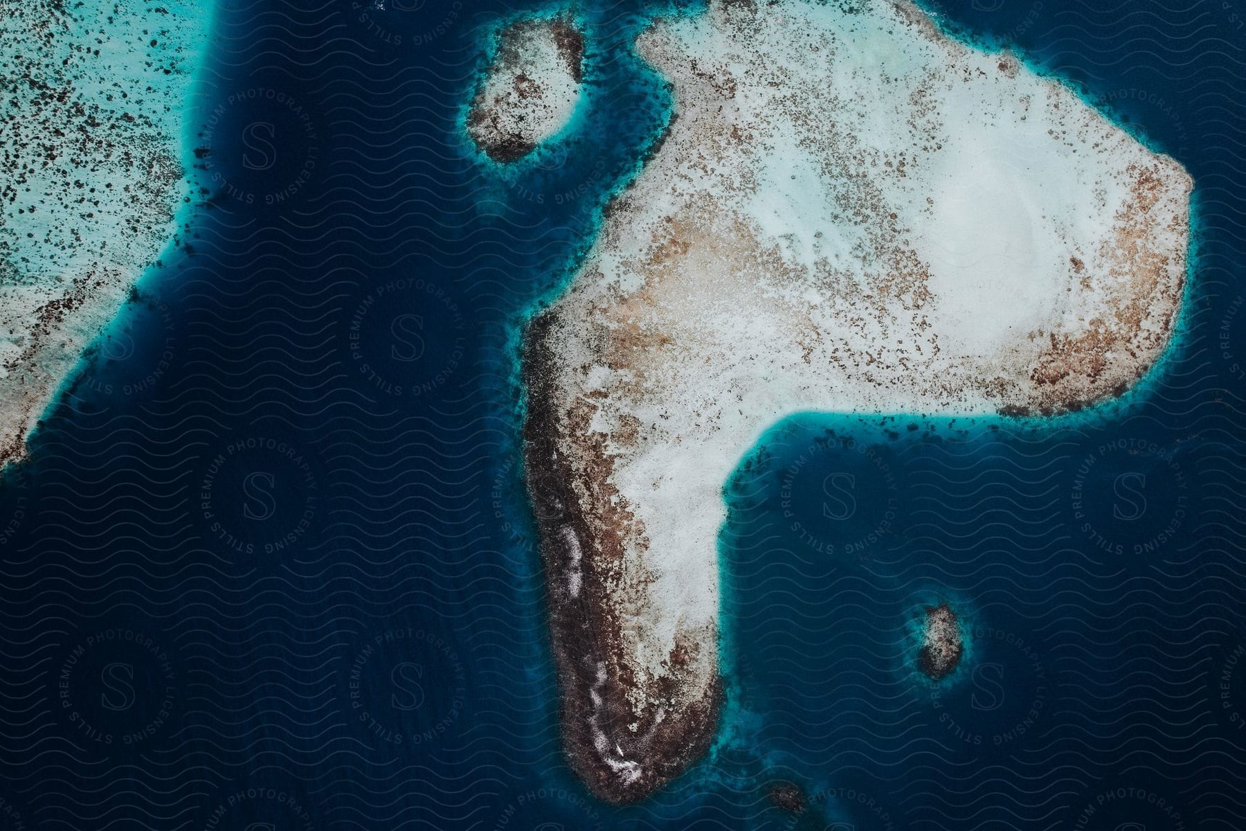 An island in the ocean seen from above