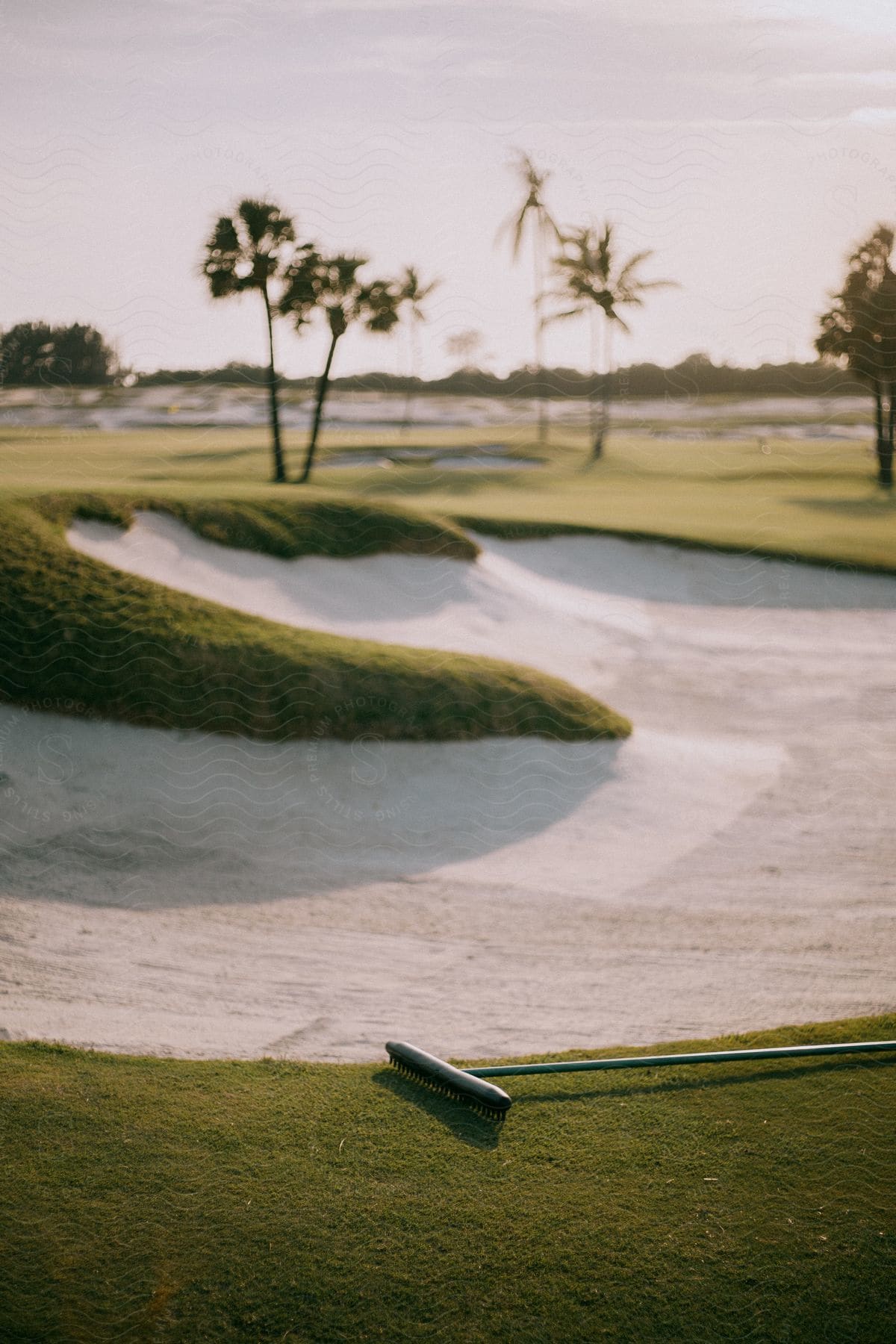 A sand trap on a golf course.