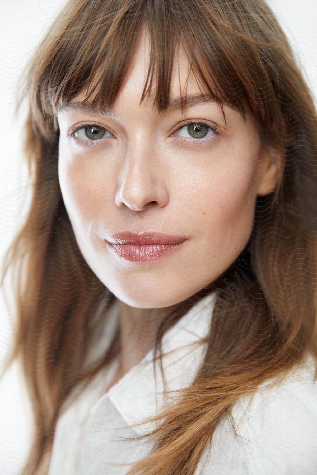 brunette young woman with hazel eyes and long hair