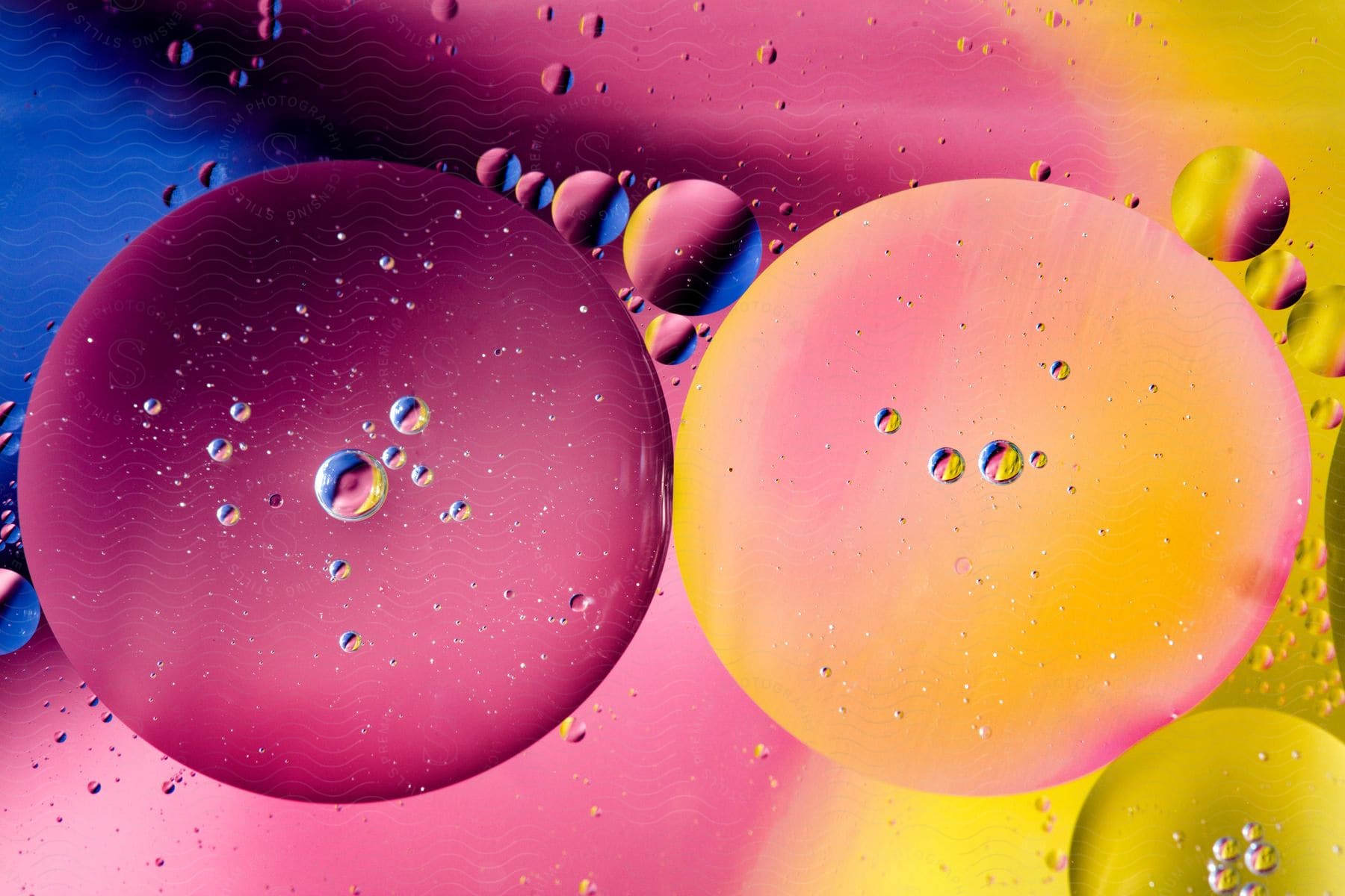 Abstract art of bubbles of different sizes and colors.