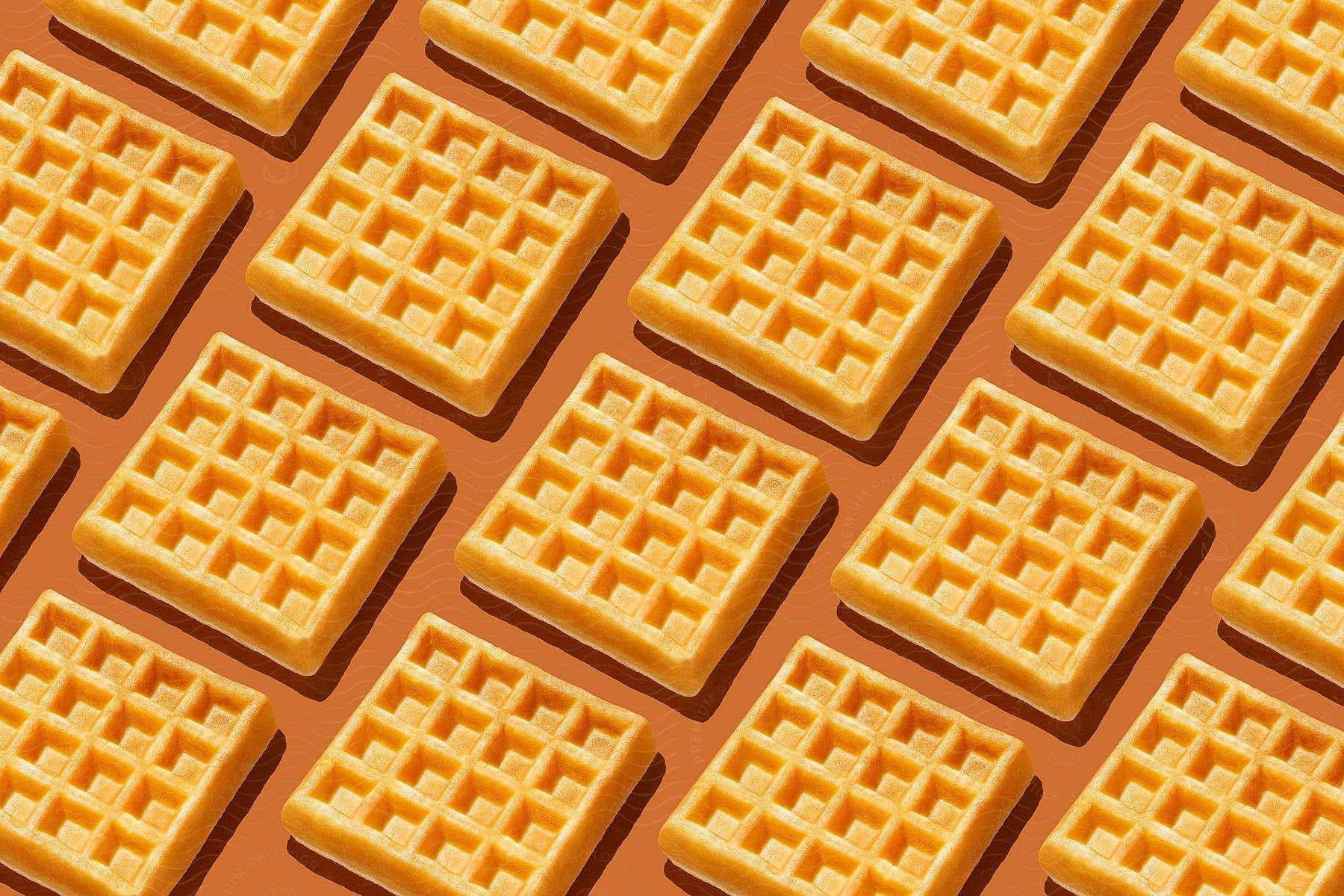 A work of digital art depicts and array of square waffles in an aligned pattern.