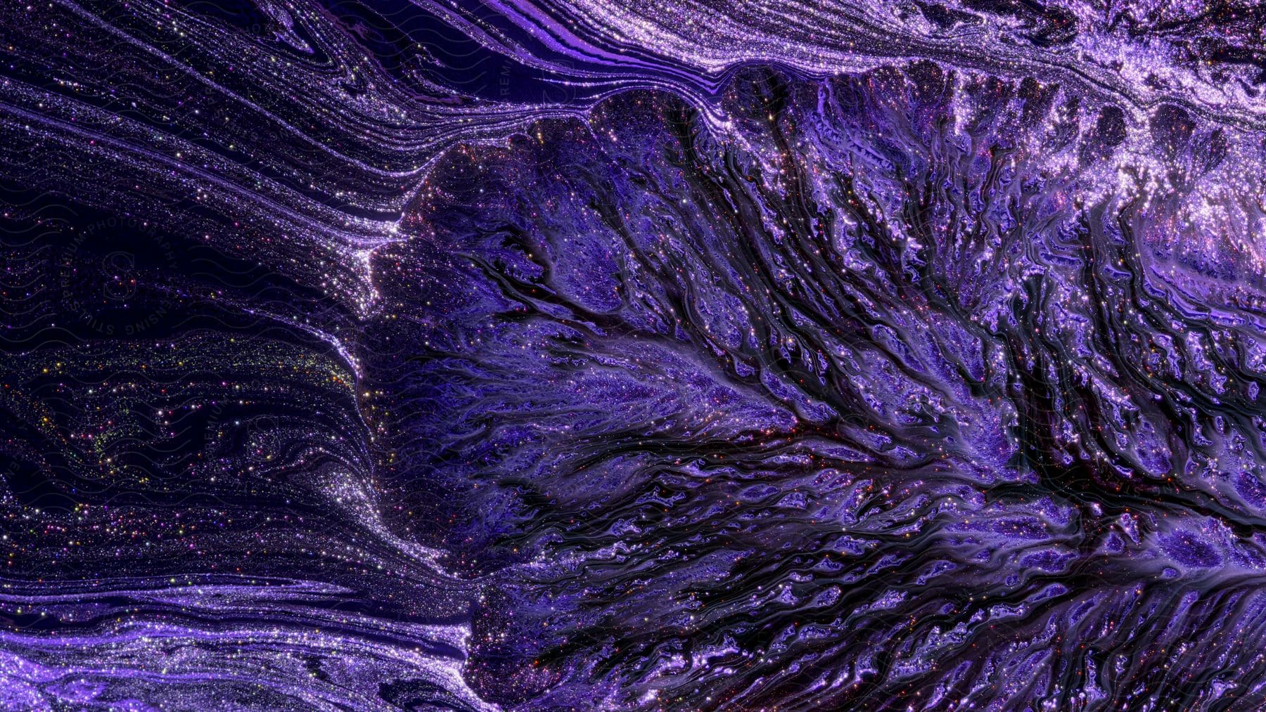 Lavender stripes and texture stretches across a dark purple sparkling substance