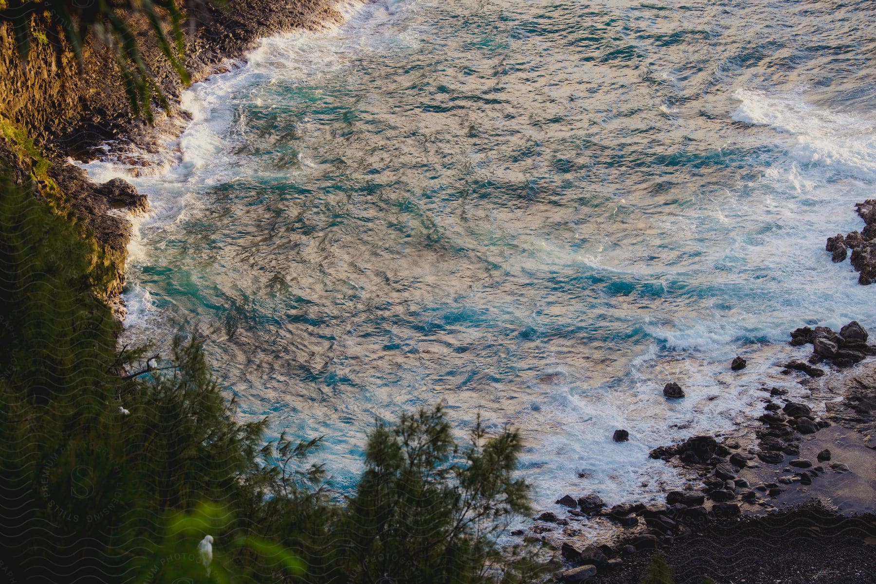 Aerial view of the bay with waves