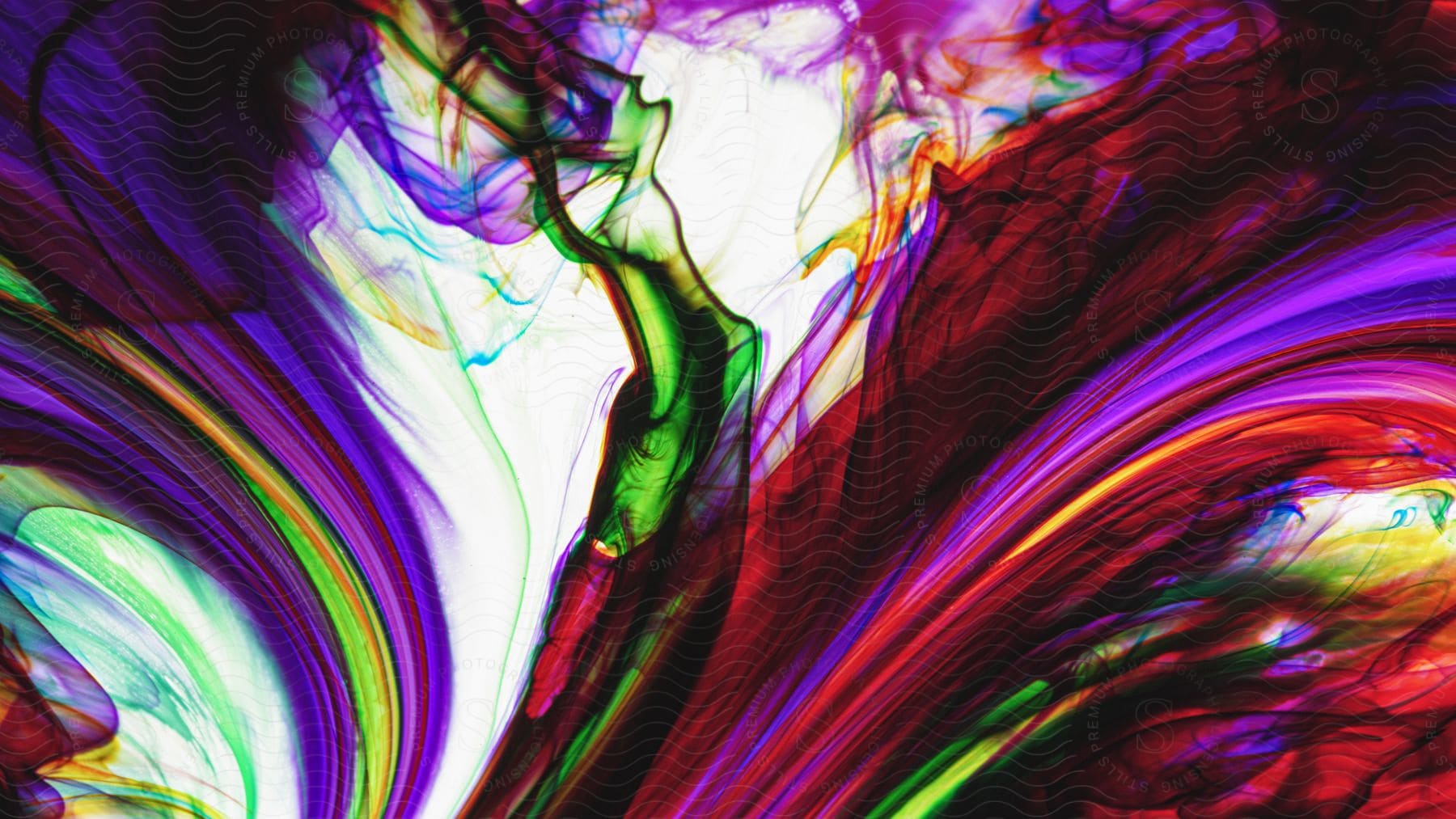 An abstract piece of art with varies bright colors making a liquid effect.