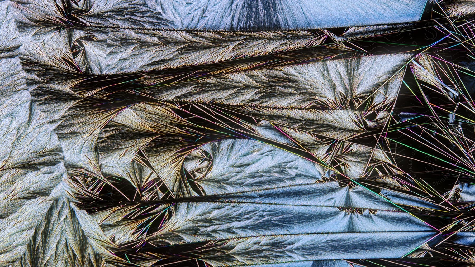 An abstract of tan feathers laying in horizontal sections.