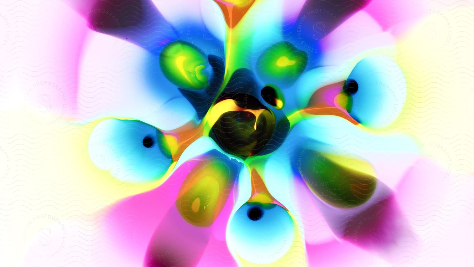A colorful flower like pattern with a dark background.