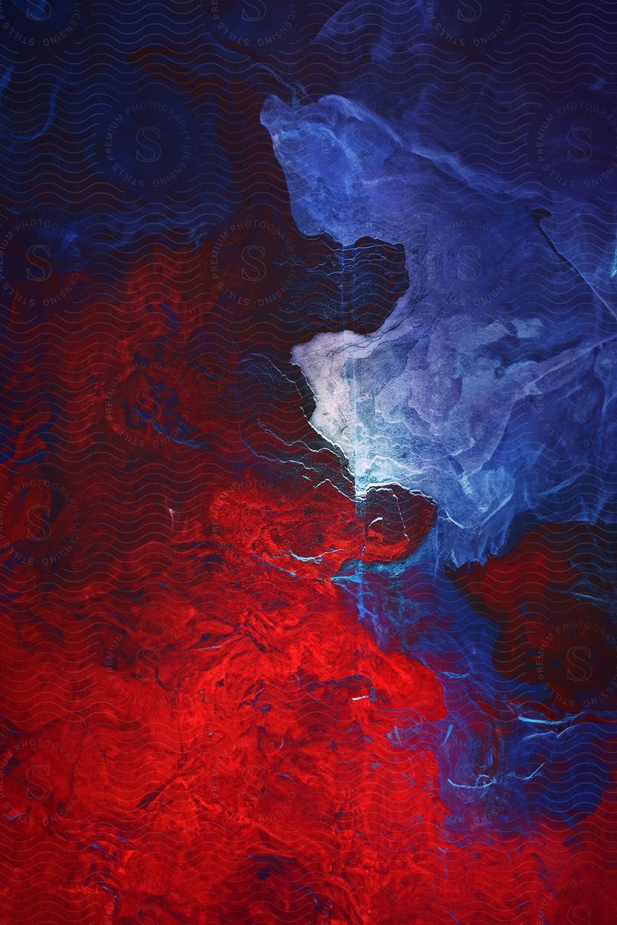 Abstract painting in blue and red colors