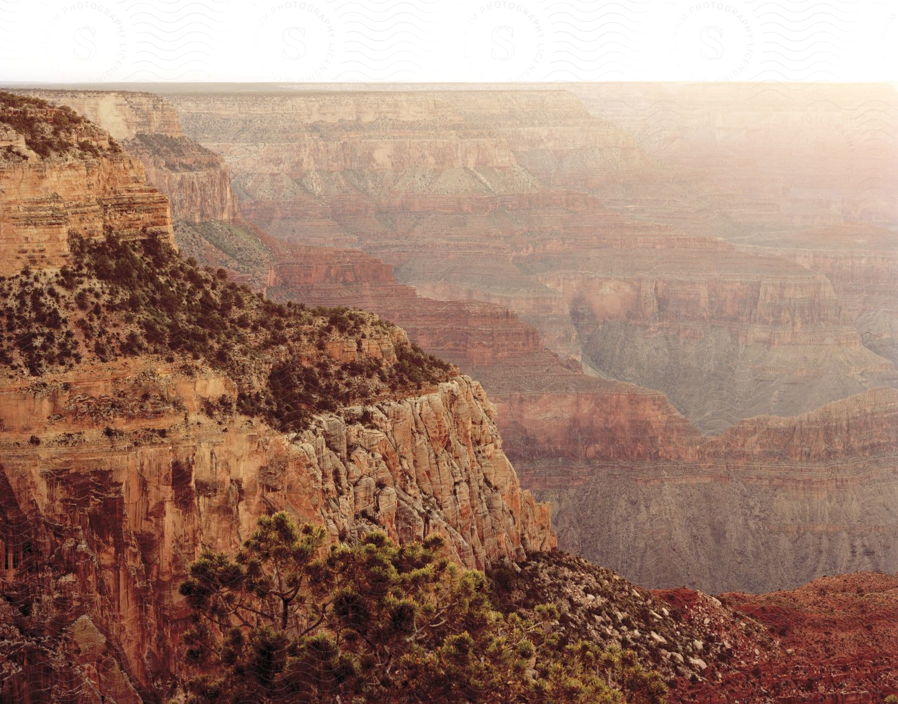 Rocky ridges of the Grand Canyon and the valleys below.