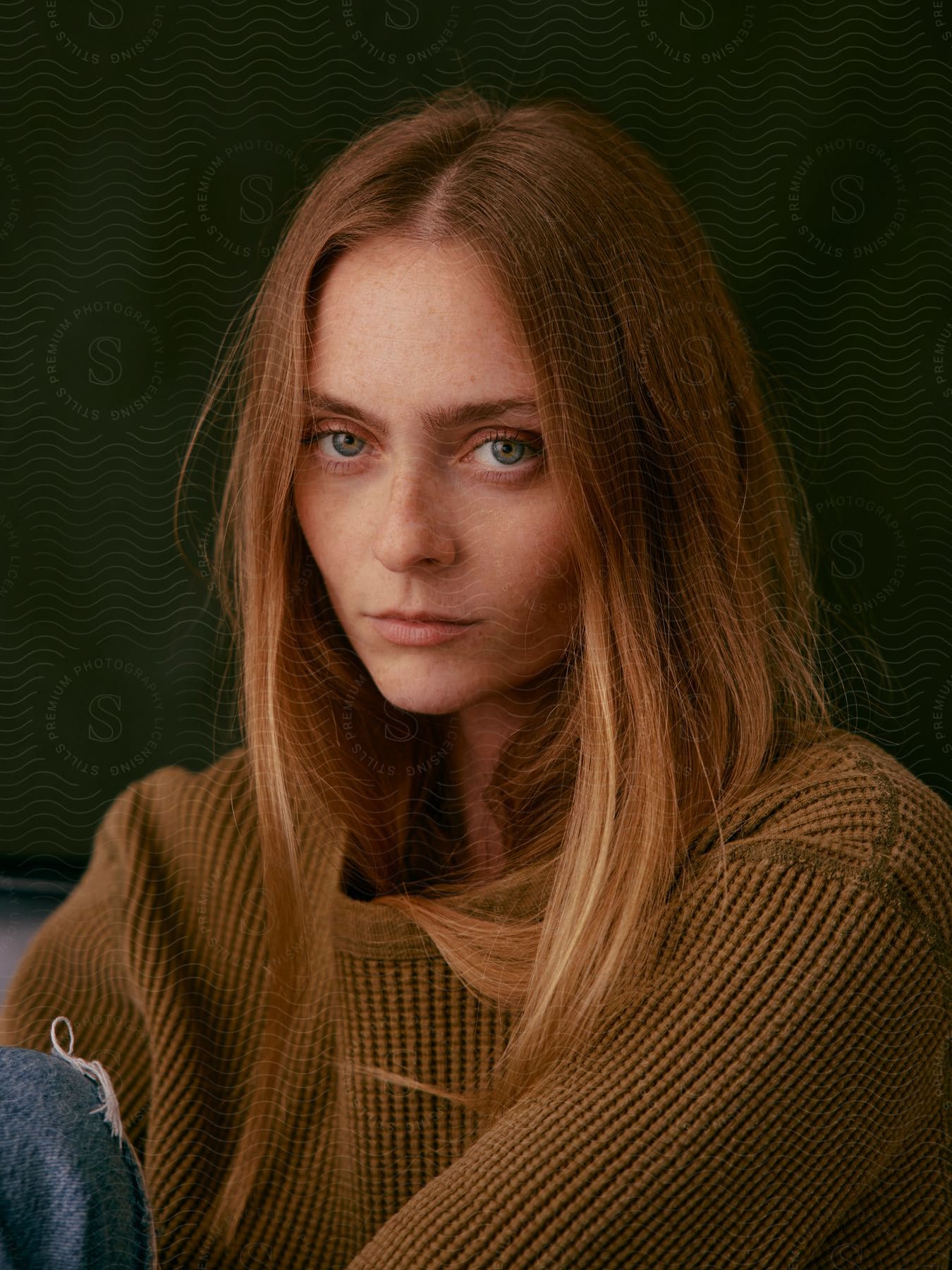 Woman with hazel eyes brown hair and sweater