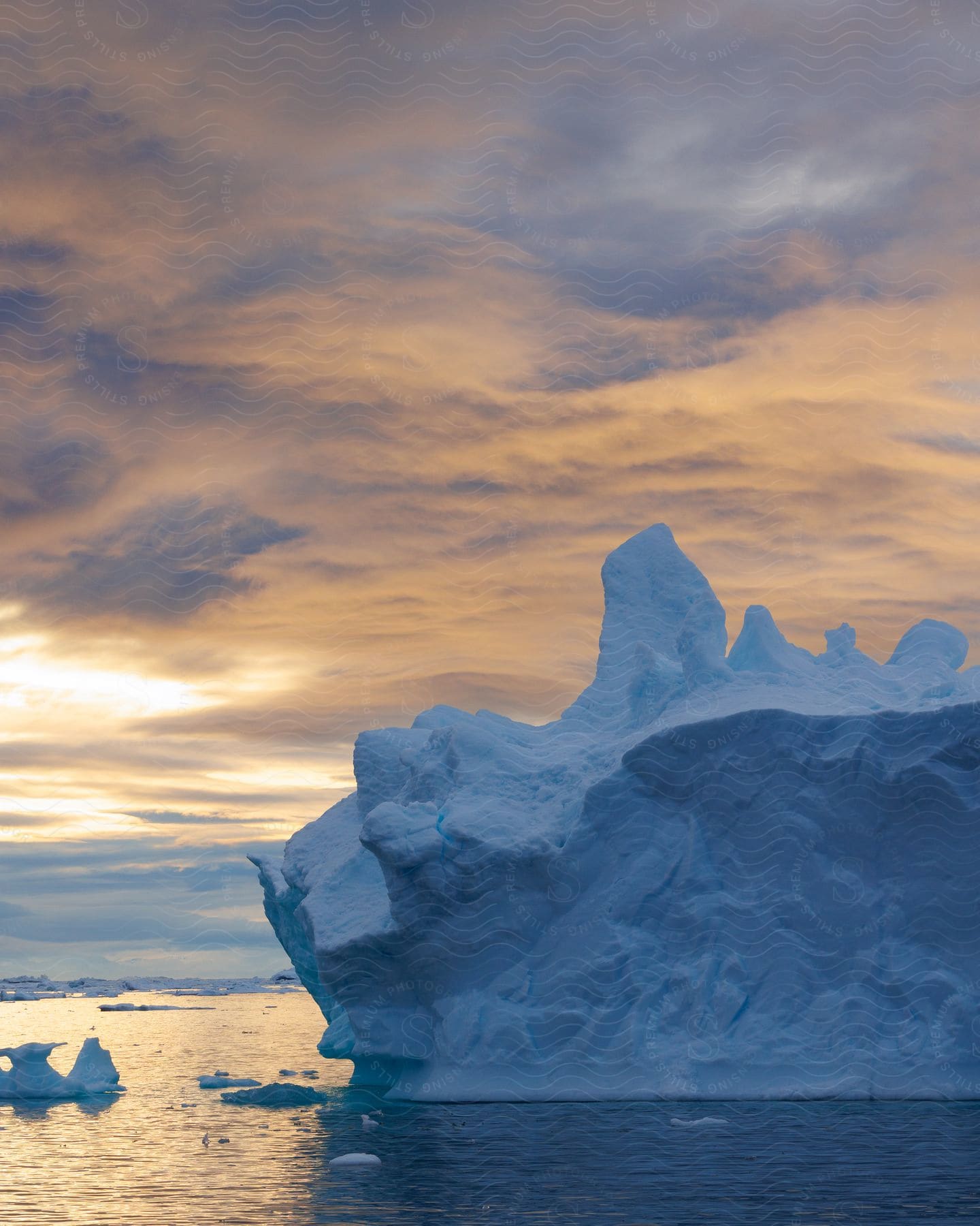 Golden clouds over polar ice