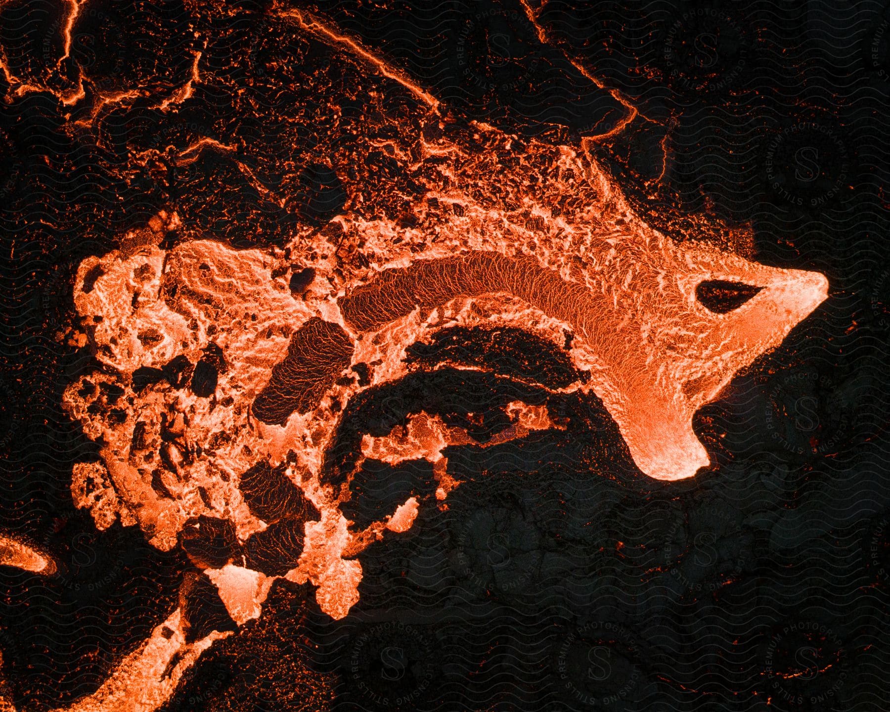 Lava flowing at night