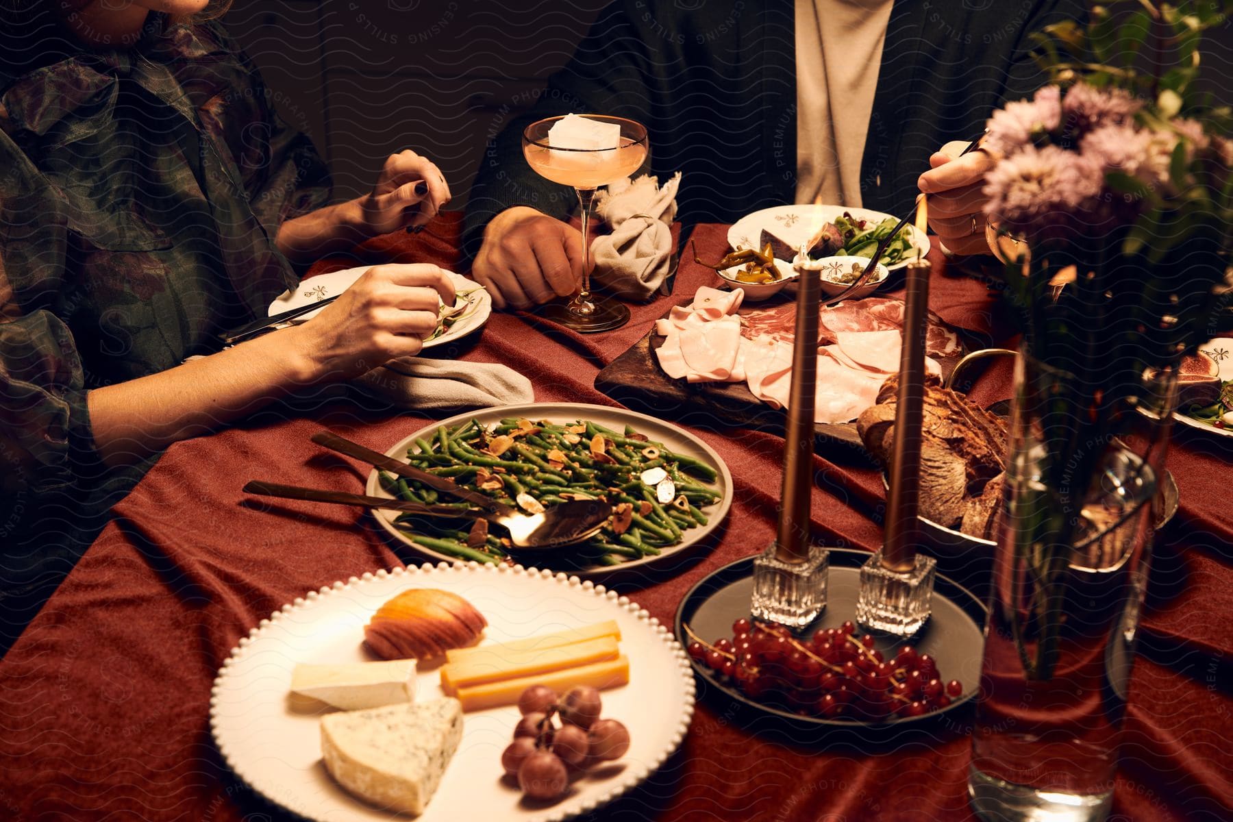 View of a table with a spread of cold cuts.