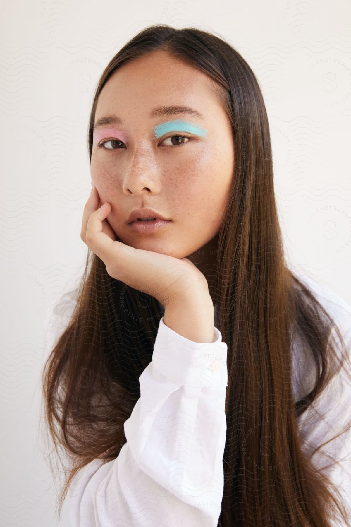 A young girl with her face resting on her hand.