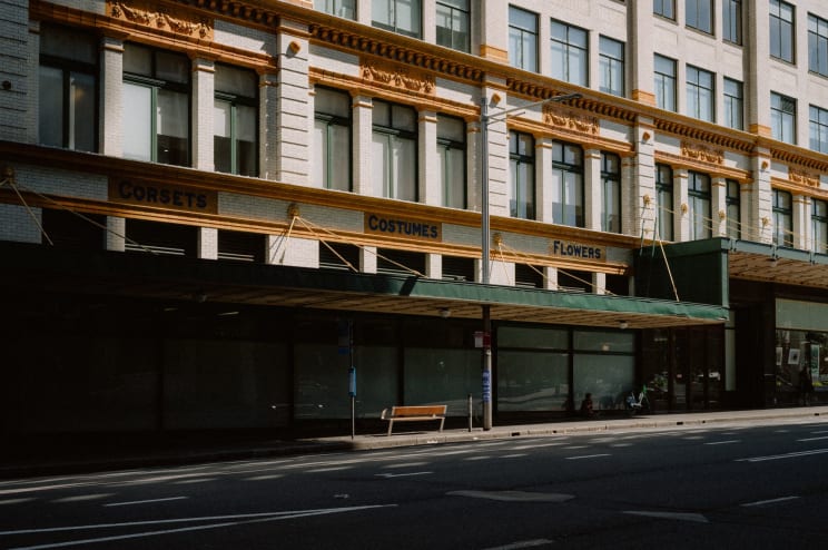Street View Of A City With Commercial Buildings
