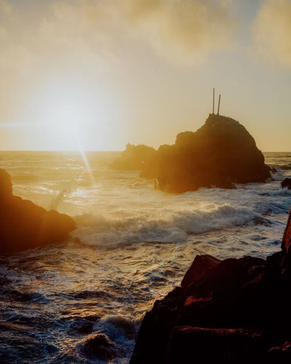 Sea Sunrise Landscape With Waters On Rocky Shores