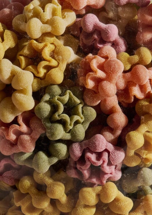 A Variety Of Colorful, Flower-shaped Pastas