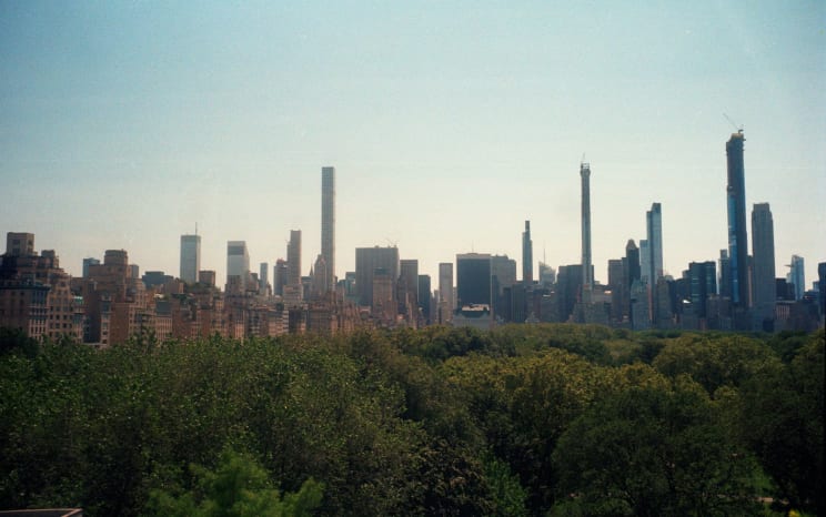 Downtown Skyline Towers Over Nearby Woods On A Sunny Summer Day
