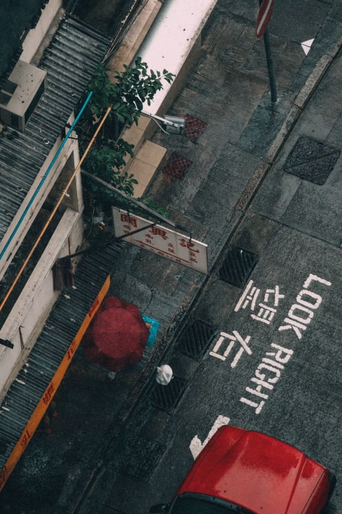 Aerial View Of An Urban Street On A Rainy Day