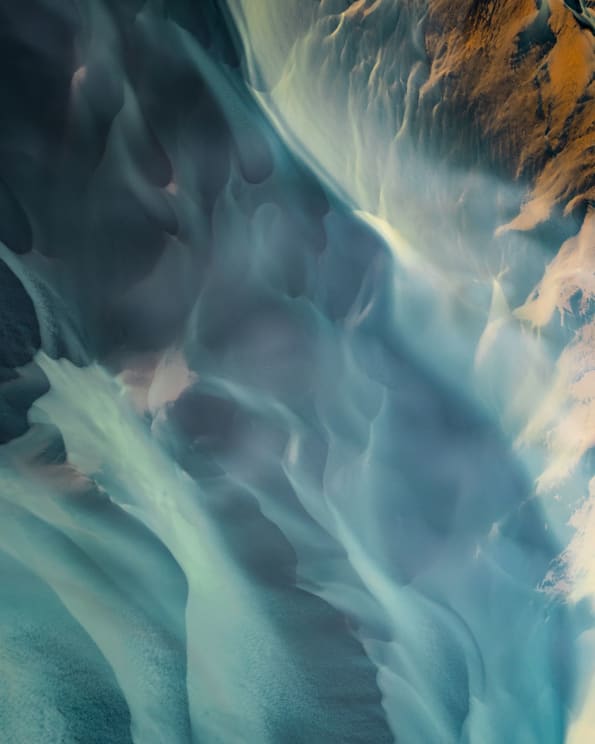 Iceland Glacial Braided River Aerial Abstract Of Melting Glacial Rivers In The Highlands