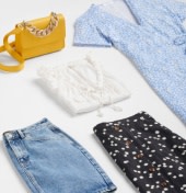 Floral dress, 2 skirts, top and a yellow bag