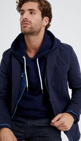 Dark casual jacket and dark blue hoodie