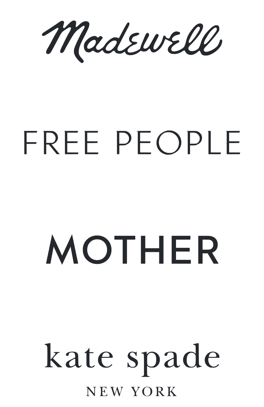 Madewell, Free People, MOTHER, Kate Spade logos