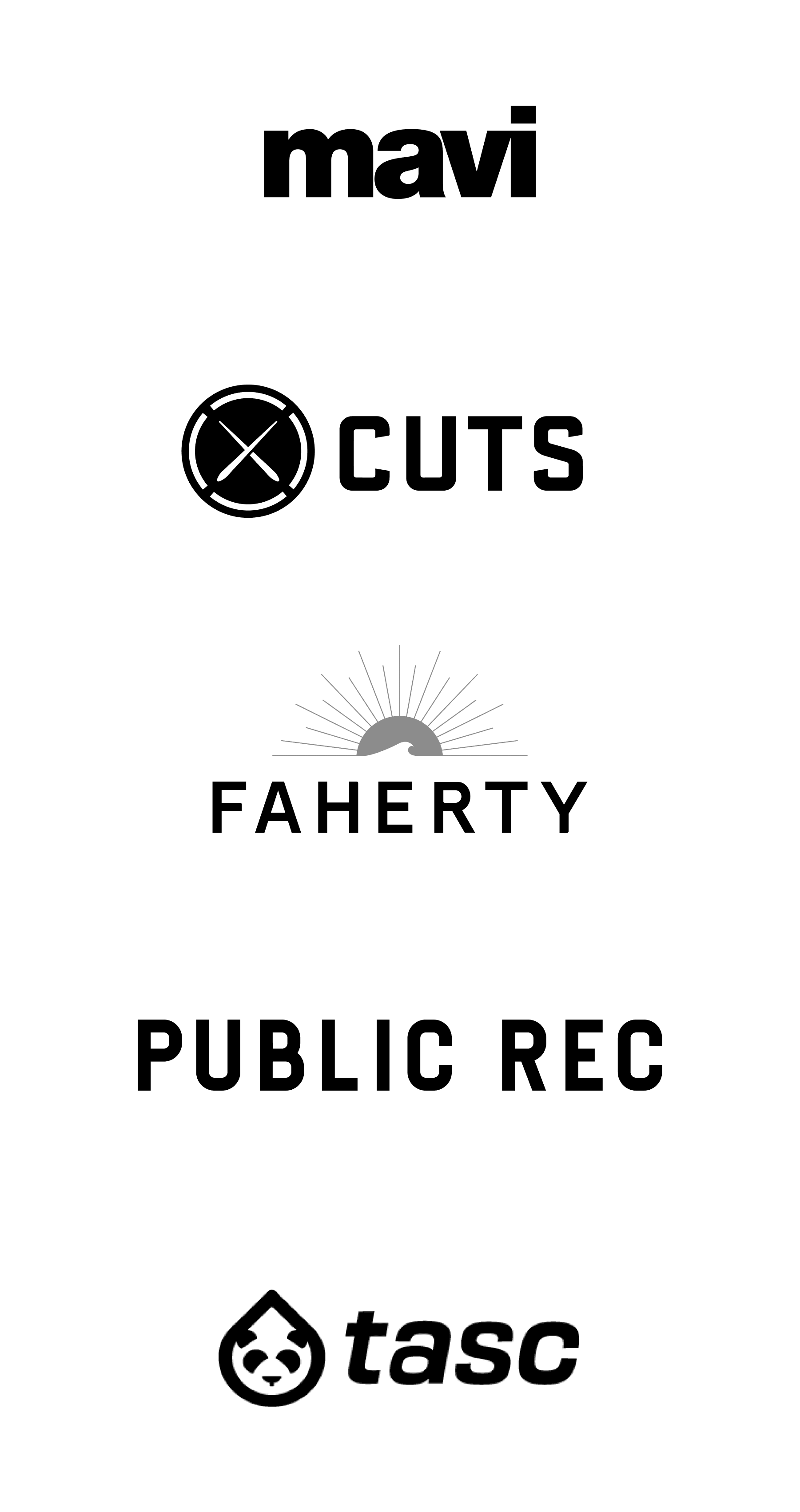 Mavi, Cuts, Faherty, Public Rec, tasc logos.