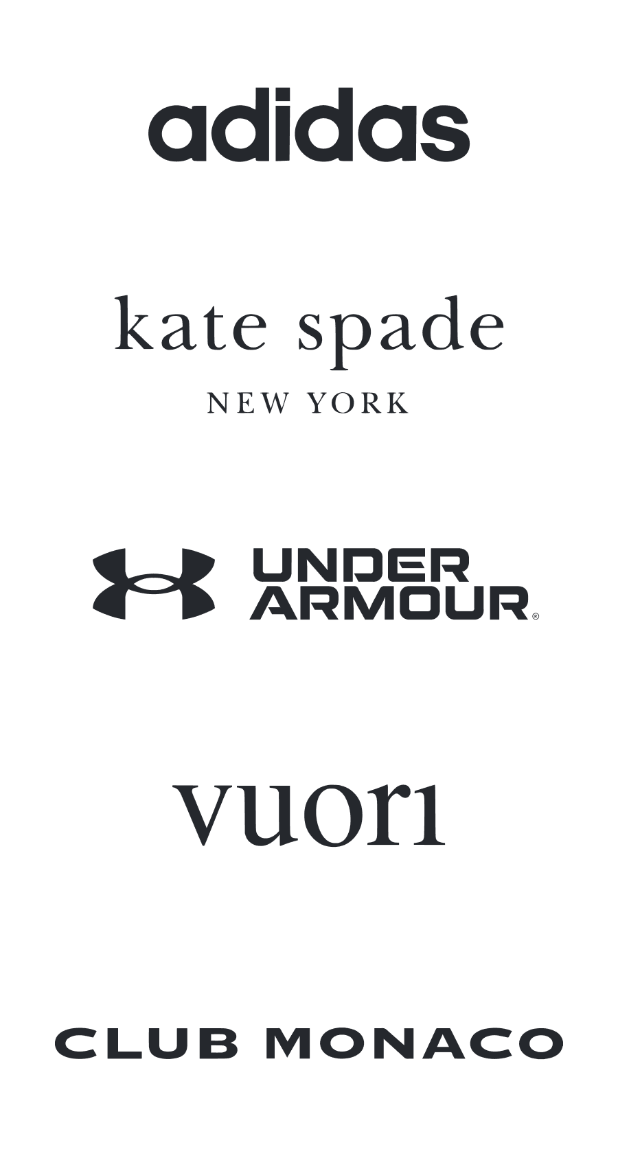 Stitch Fix brands including Adidas, Kate Spade, Under Armour, Vuori, and Club Monaco.