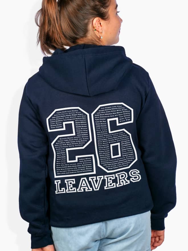 School leavers 20null - year 11, year 13, null back prints with nicknames and school logo