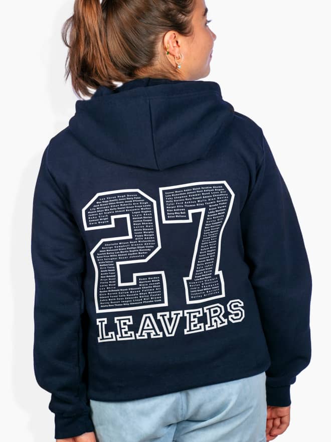 School leavers 20null - year 11, year 13, null back prints with nicknames and school logo