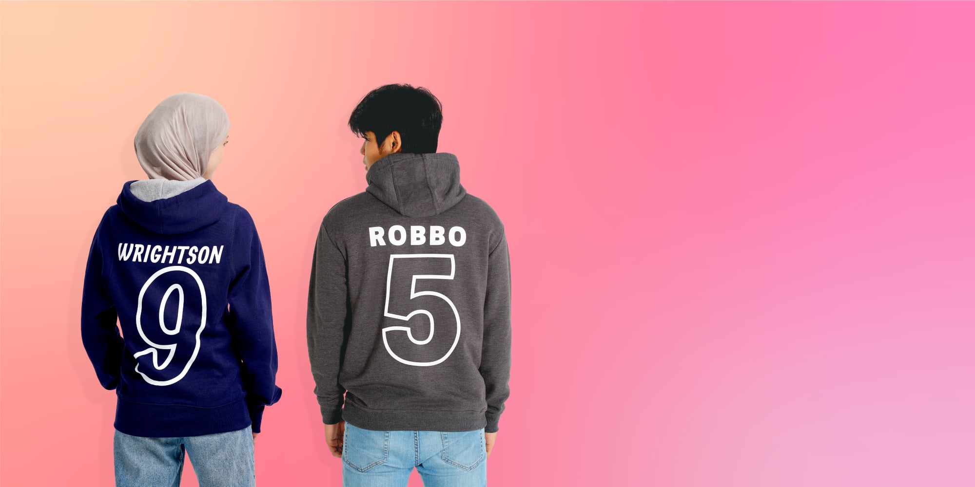 Back view of ski trip hoodies printed with a nickname and number
