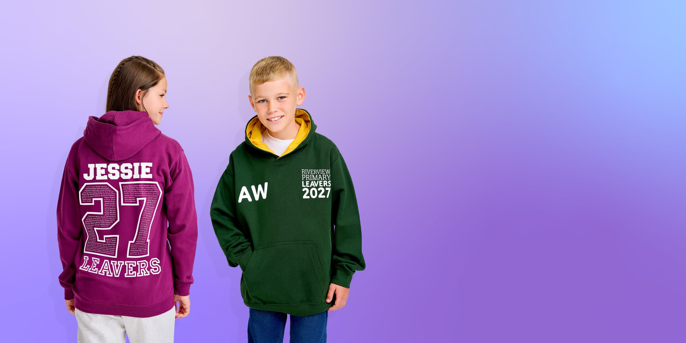 Leavers hoodies with names, nicknames, initials and personalisation