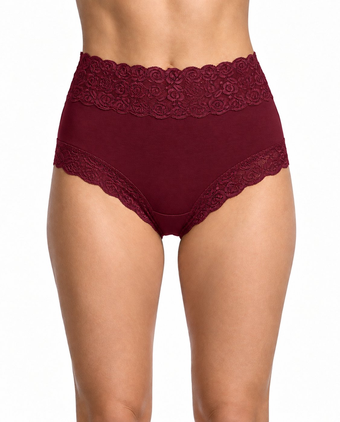 Women's High-Waisted Lace Briefs in Maroon