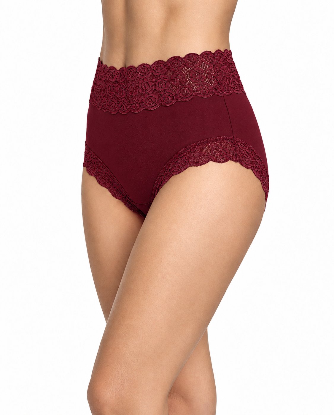 Women's High Waisted Lace Briefs in Maroon Color – Soft Viscose Stretch Panty - Burgundy Lace High-Waisted Briefs (1)