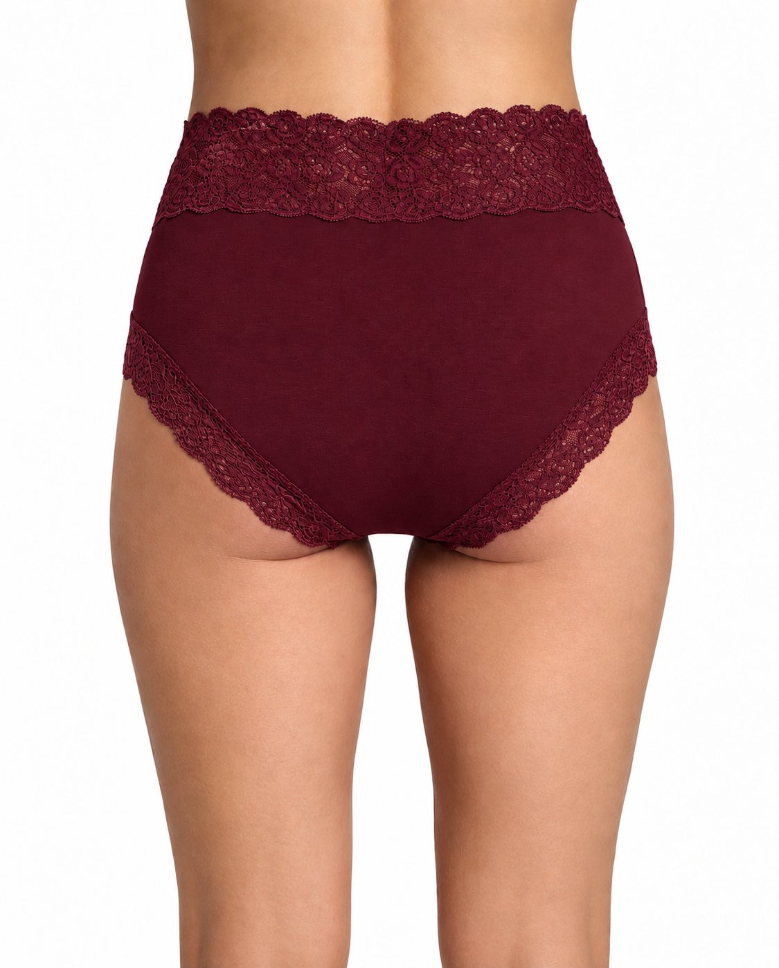 Women's High Waisted Lace Briefs in Maroon Color – Soft Viscose Stretch Panty - Burgundy Lace High-Waisted Briefs (2)