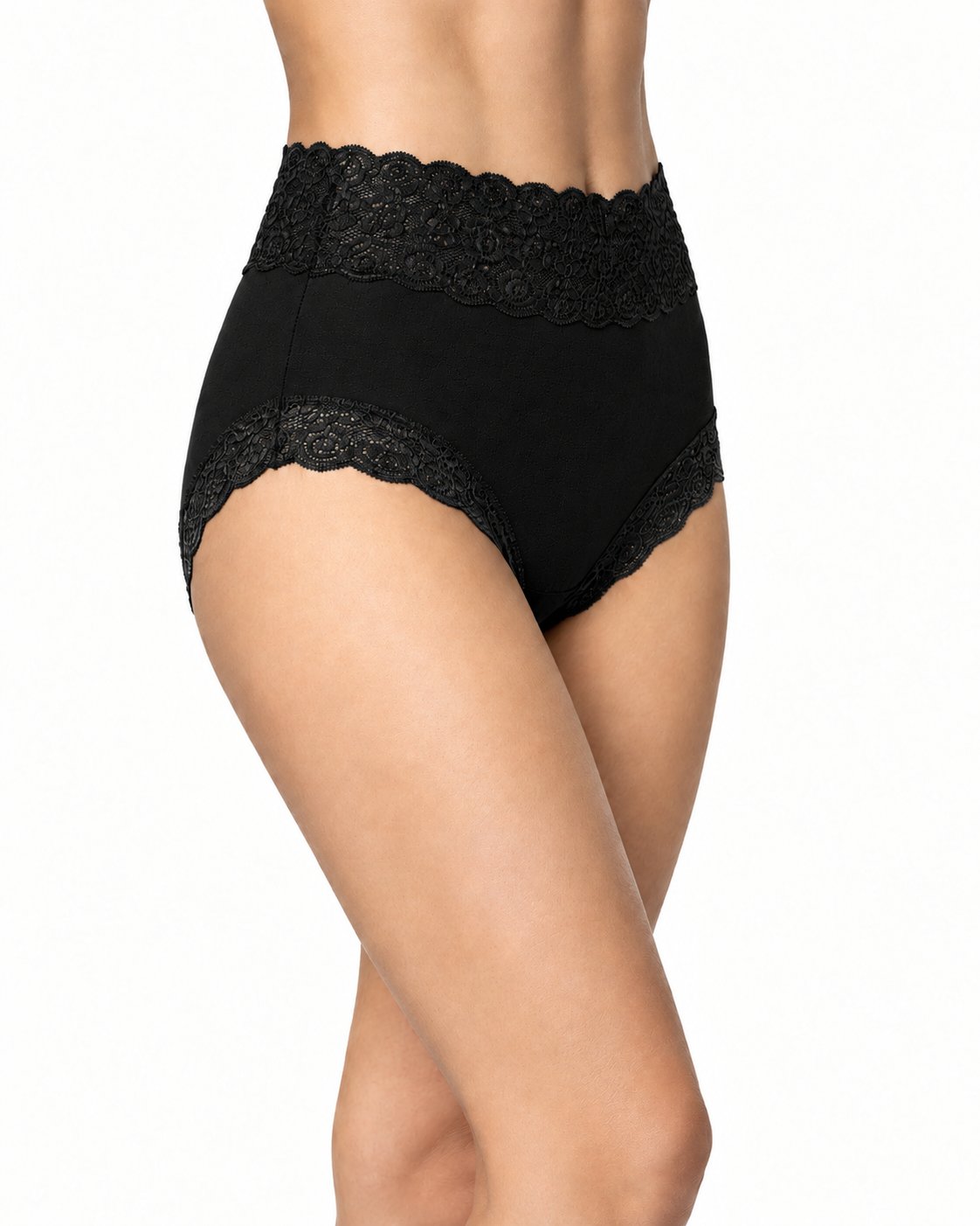 Women's High Waisted Lace Briefs in Black Color – Soft Viscose Stretch Panty - Black Lace High-Waisted Briefs (2)