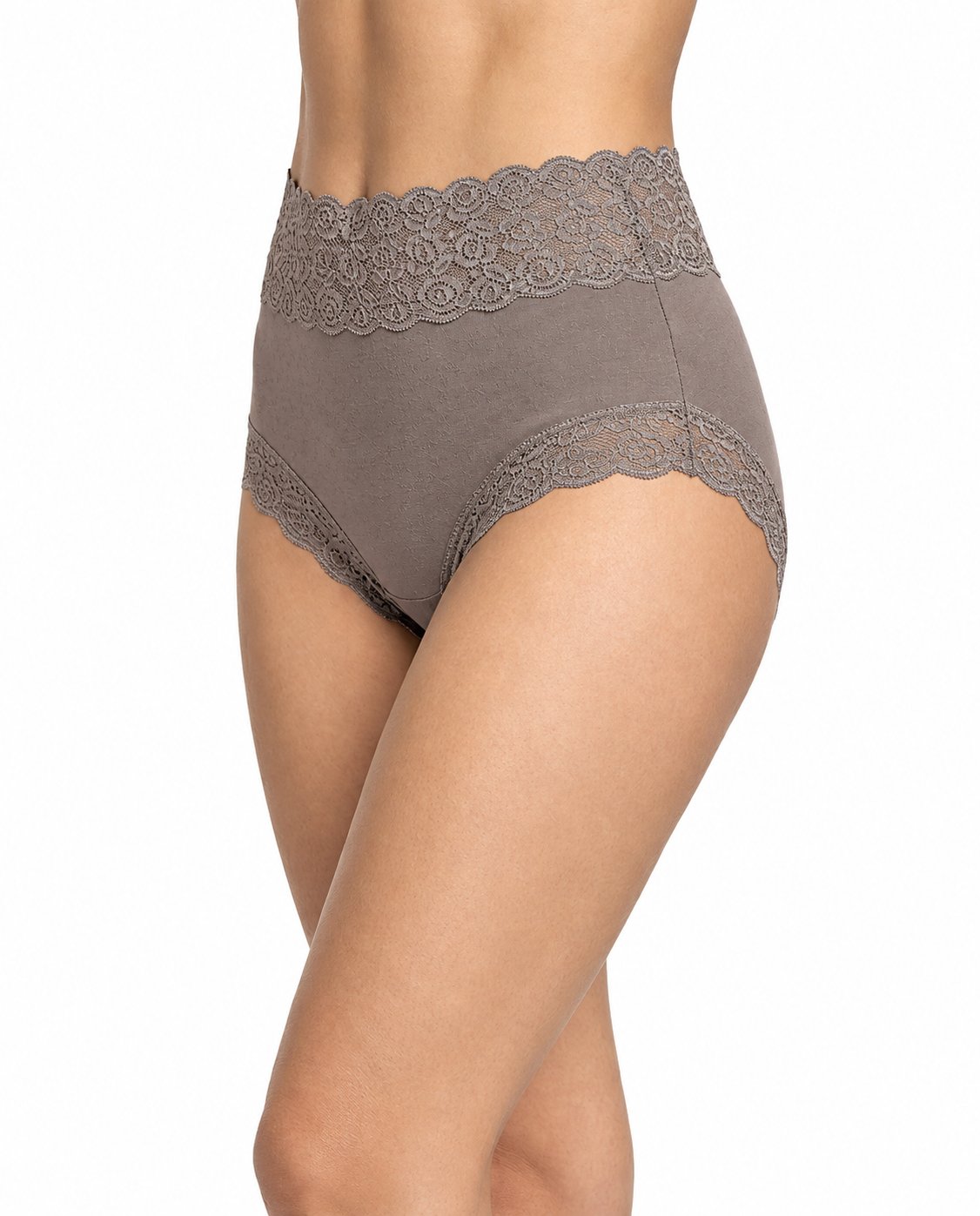 Women's High Waisted Lace Briefs in Mauva Brown Color – Soft Viscose Stretch Panty - Taupe Lace High-Waisted Briefs