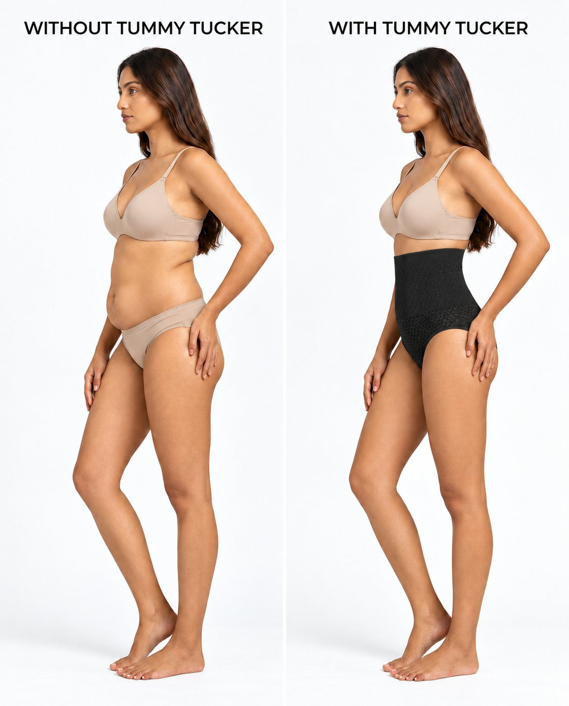 High Waisted Tummy Tucker Shapewear for Women black - Tummy Tucker Before and After (1)