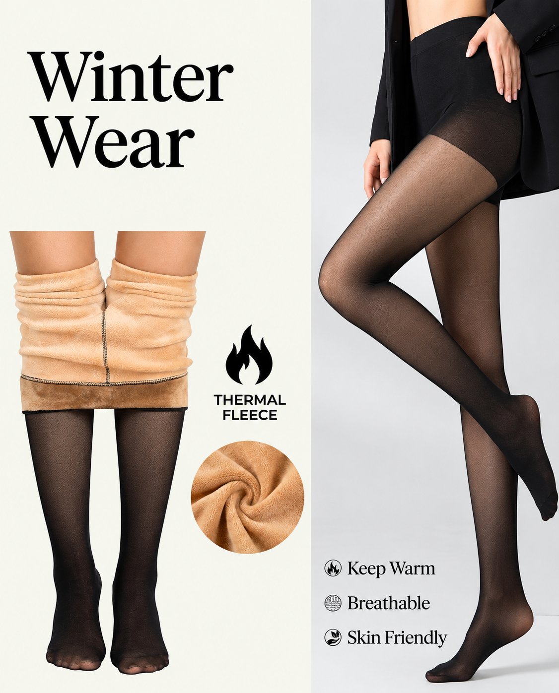 Fleece Lined Thermal Stockings for Women – Winter Warm Stockings - Winter Wear Thermal Fleece Advertisement
