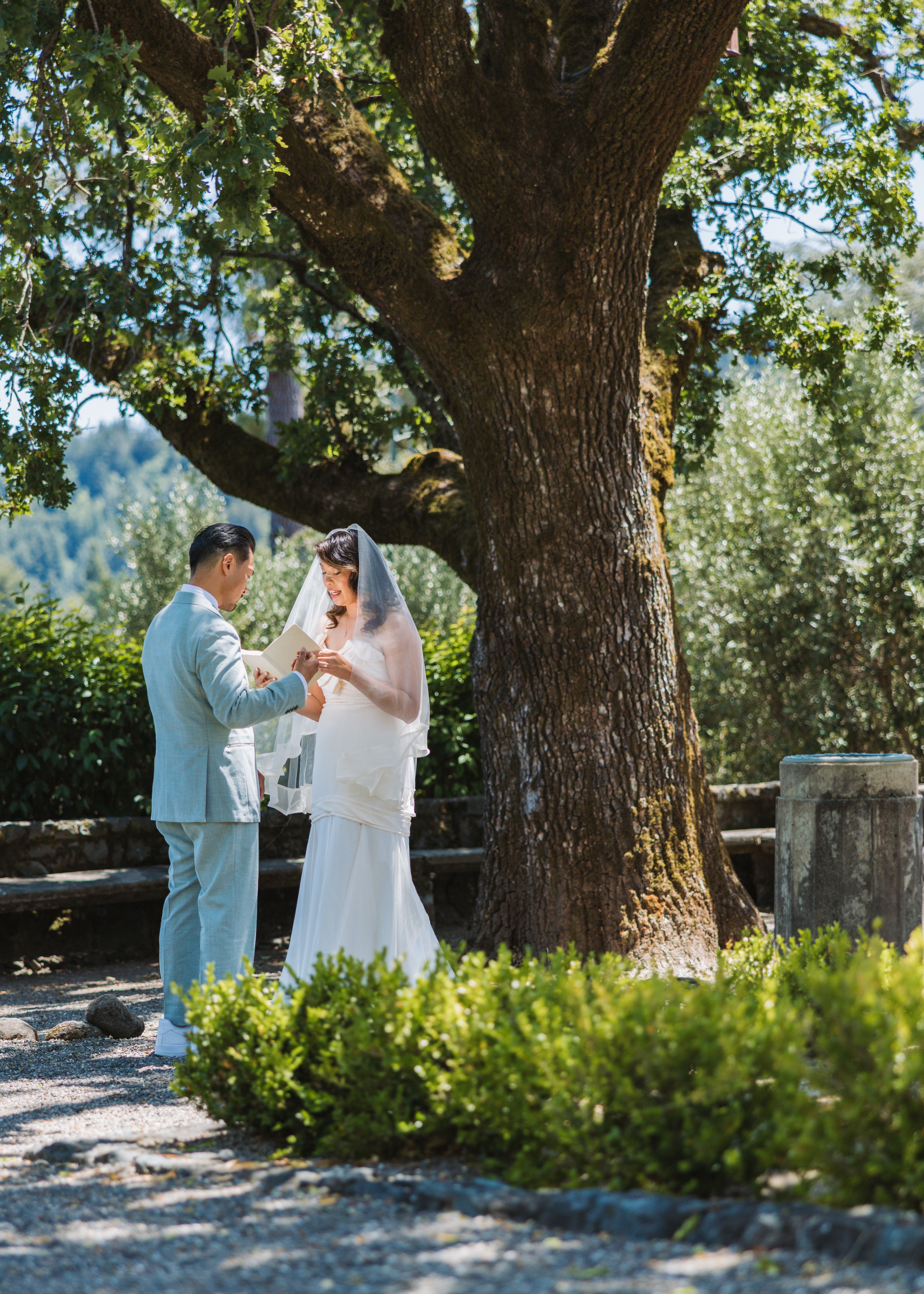 Bride and groom sharing private vows