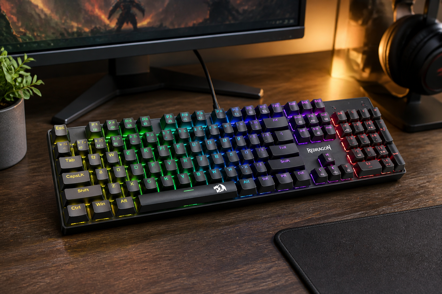 Redragon Mechanical Gaming Keyboard Wired, 11 Programmable Backlit Modes, Hot-Swappable Red Switch, Anti-Ghosting, Double-Shot PBT Keycaps, Light Up Keyboard for PC Mac