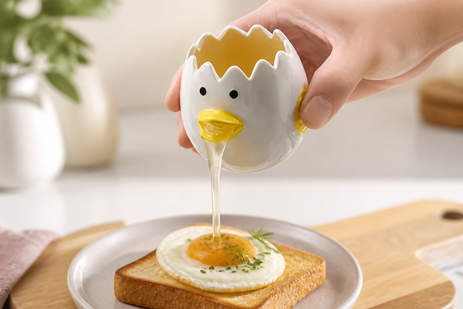 LuoCoCo Cute Egg Separator, Ceramics Vomiting Chicken Egg Yolk White Separator, Practical Household Small Egg Filter Splitter, Kitchen Gadget Baking Assistant Tool, Dishwasher Safe (Yellow)