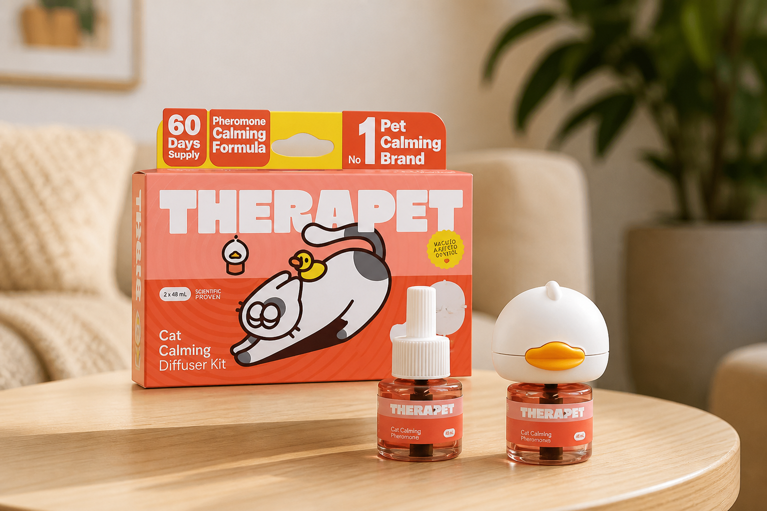 TherapetMD 60-Day Cat Calming Diffuser - Cat Pheromone Diffuser for Stress, Pee Spraying, Cat Fighting, Aggression, Excessive Meowing & Scratching - 60-Day Refill Included - Packaging May Vary