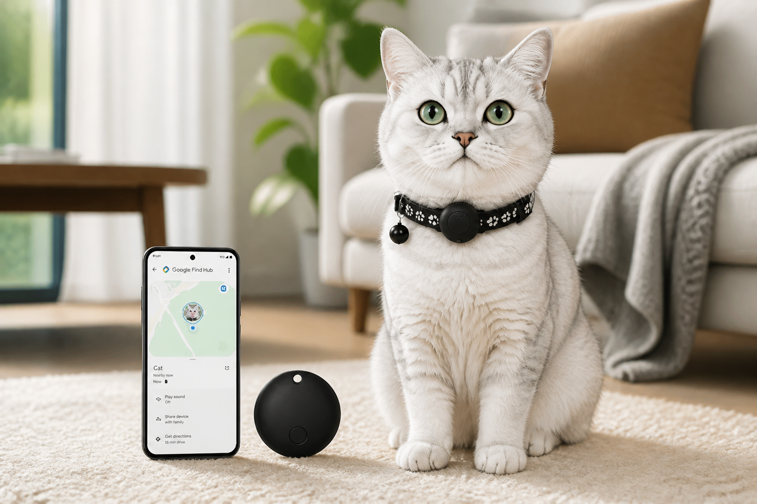 Pet Tracker,GPS Collar for Cats (Android Only) Smart tag,Waterproof Compatible with Google Find My,Advanced Tracking Solution Smart Collar for Pet Safety Ideal Small Large Cats (Black) (Black)