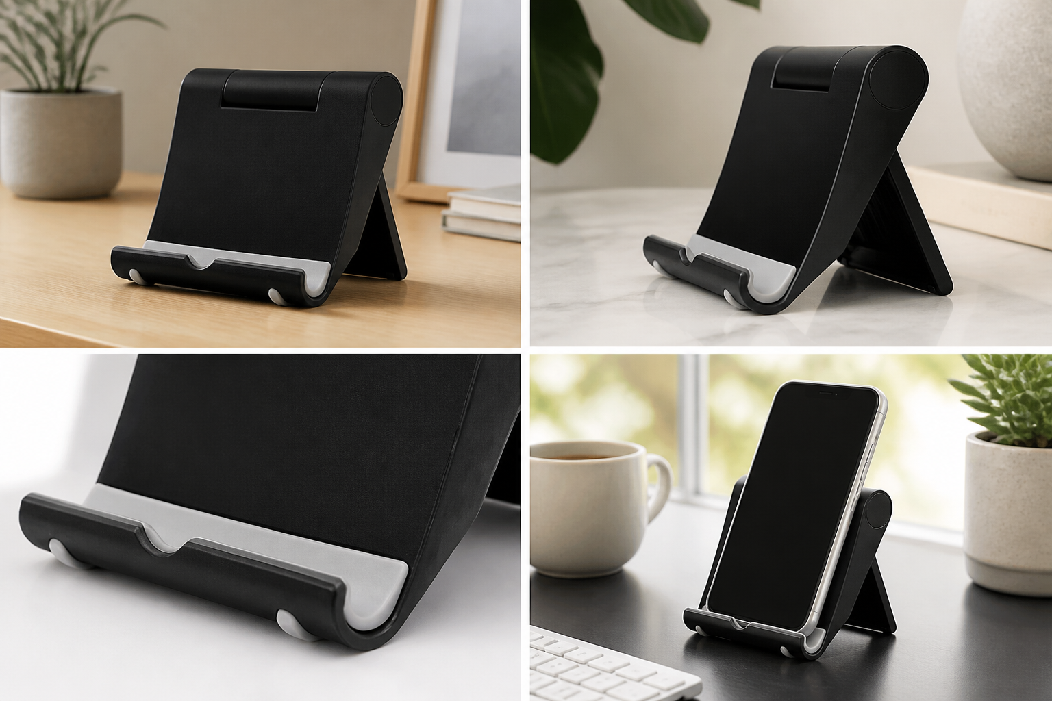 Cell Phone Stand for Desk Foldable Cell Phone Holder Desk Tablet Holder Mobile Phone Dock, Multi-Angle Universal Adjustable Tablet Dock (Black)