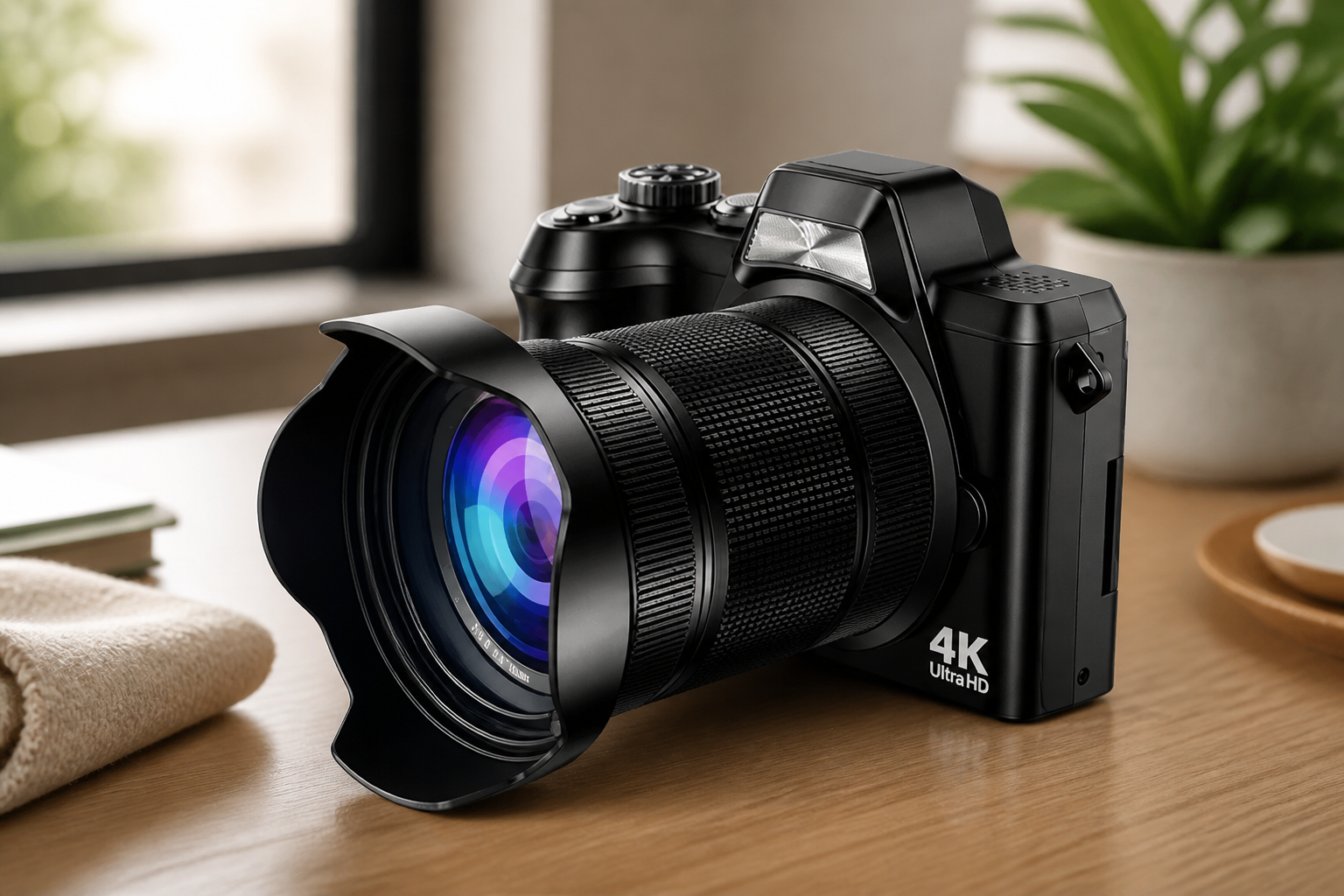 4K Digital Camera for Photography, 56MP Autofocus Vlogging Camera for YouTube Travel, 3" 180°Flip Screen & Lens Hood 16X Zoom, 32GB SD Card for Teens & Beginners